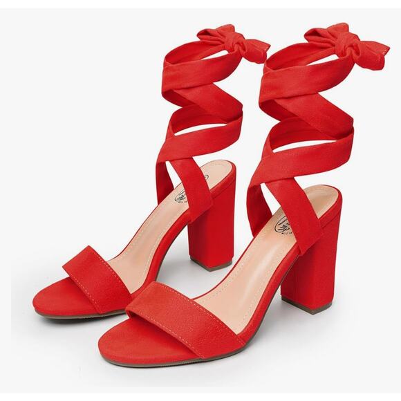 Trary Red Lace-Up Chunky Heels for Women Strappy, Comfortable Wide Width, 3-Inch - Picture 2 of 4